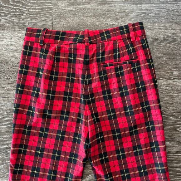 EUC Maje Red Pantya Velvet Piped Plaid Pants Tartan Cropped Check Slim Trouser - Picture 8 of 16
